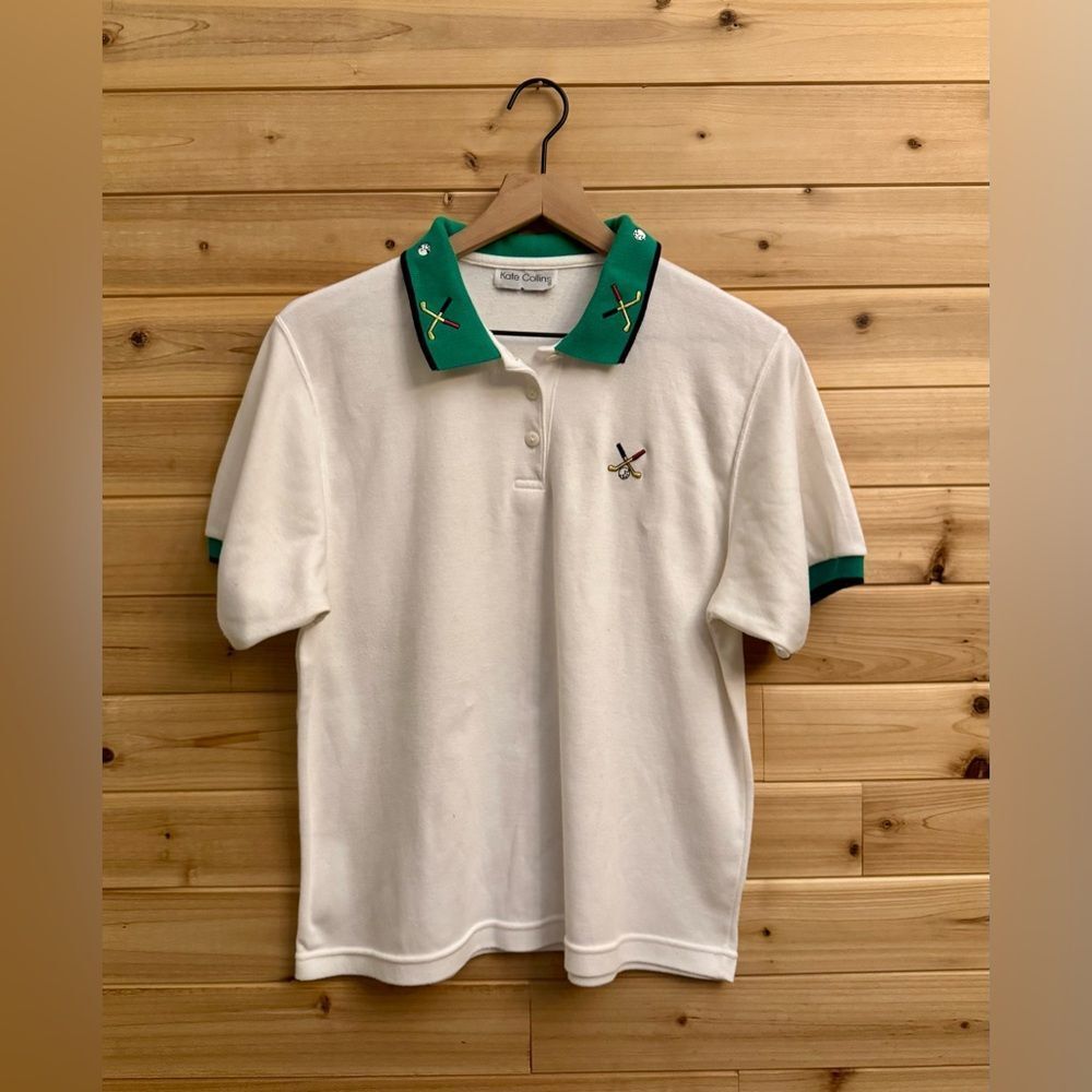 Vintage Kate Collins Size Medium Collared Golf Embroidered Polo Shirt